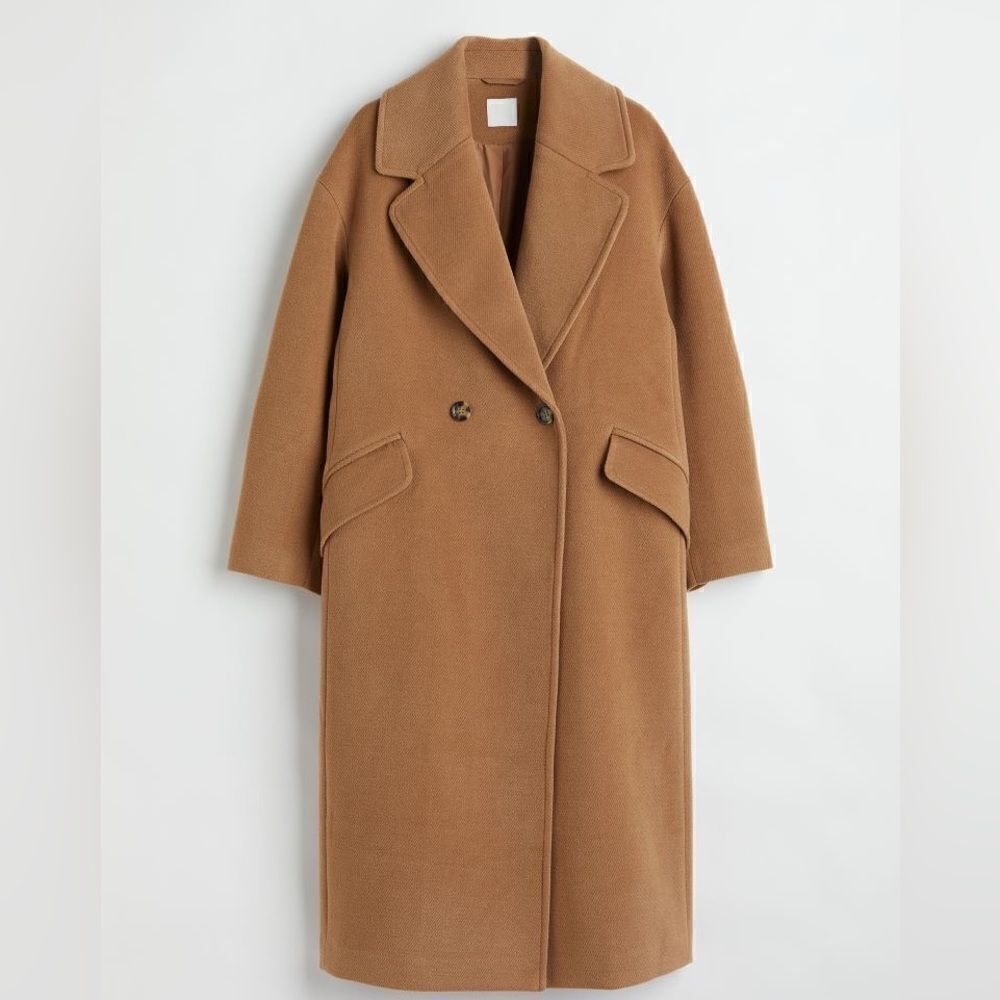 H&M Coat Double-Breasted Dark Beige New - Picture 3 of 6